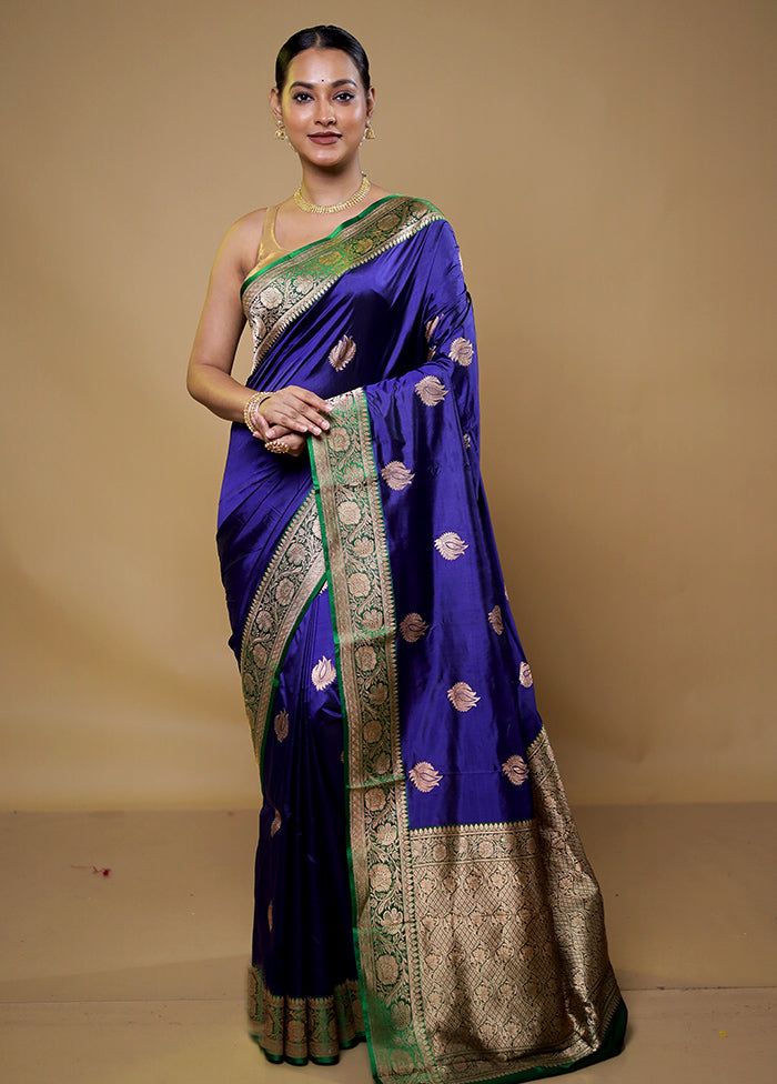 Blue Handloom Katan Pure Silk Saree With Blouse Piece