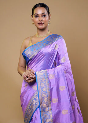 Purple Handloom Katan Pure Silk Saree With Blouse Piece