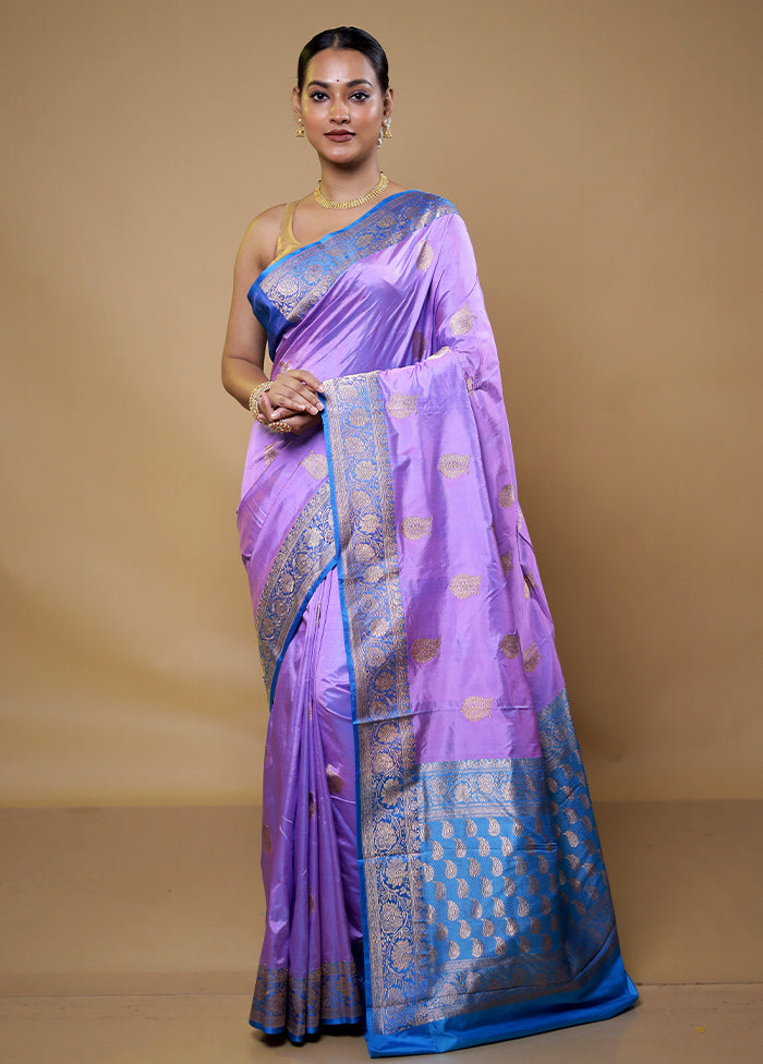 Purple Handloom Katan Pure Silk Saree With Blouse Piece