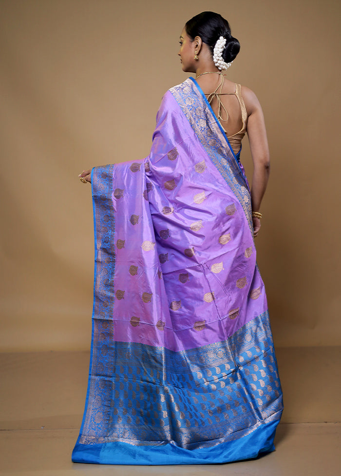 Purple Handloom Katan Pure Silk Saree With Blouse Piece