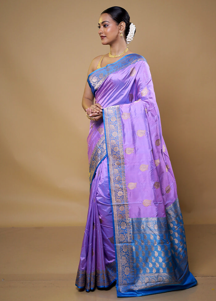 Purple Handloom Katan Pure Silk Saree With Blouse Piece