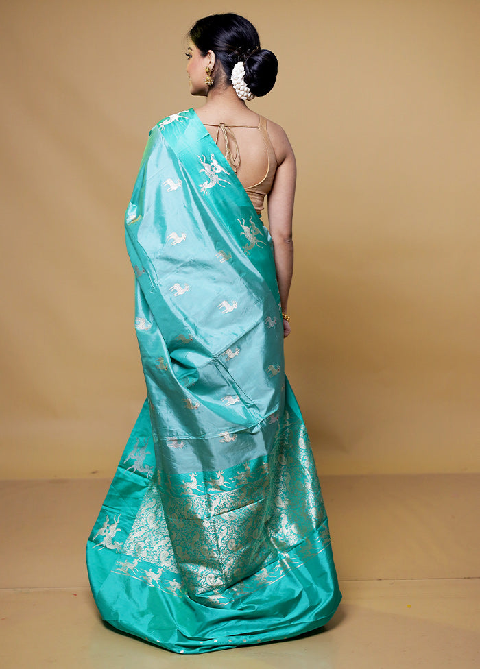 Green Handloom Katan Pure Silk Saree With Blouse Piece