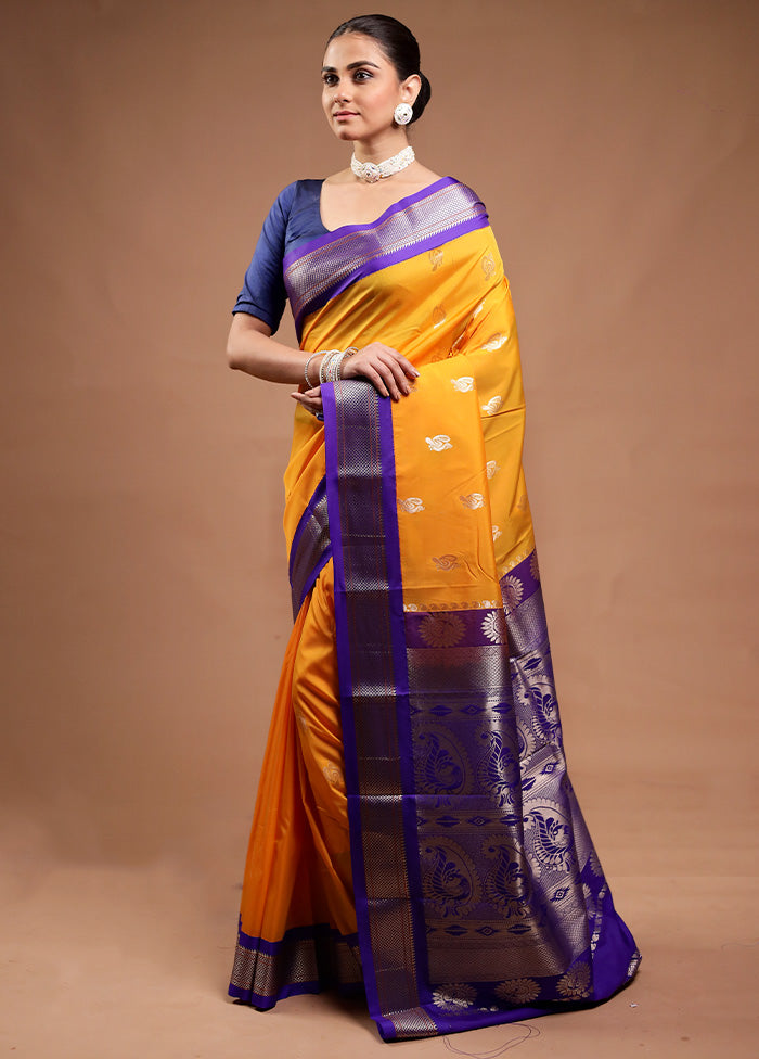 Yellow Kanjivaram Silk Saree With Blouse Piece