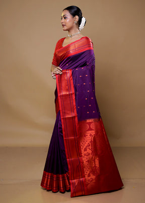 Purple Kanjivaram Silk Saree With Blouse Piece