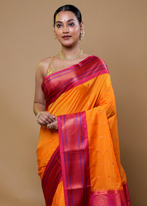 Rust Kanjivaram Silk Saree With Blouse Piece