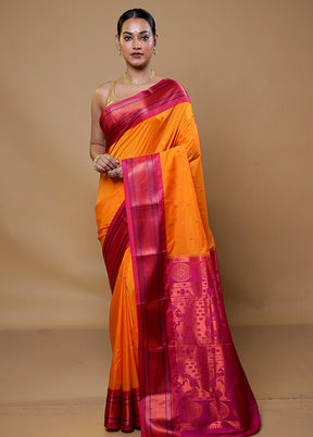 Rust Kanjivaram Silk Saree With Blouse Piece