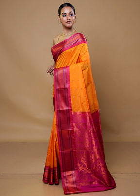 Rust Kanjivaram Silk Saree With Blouse Piece