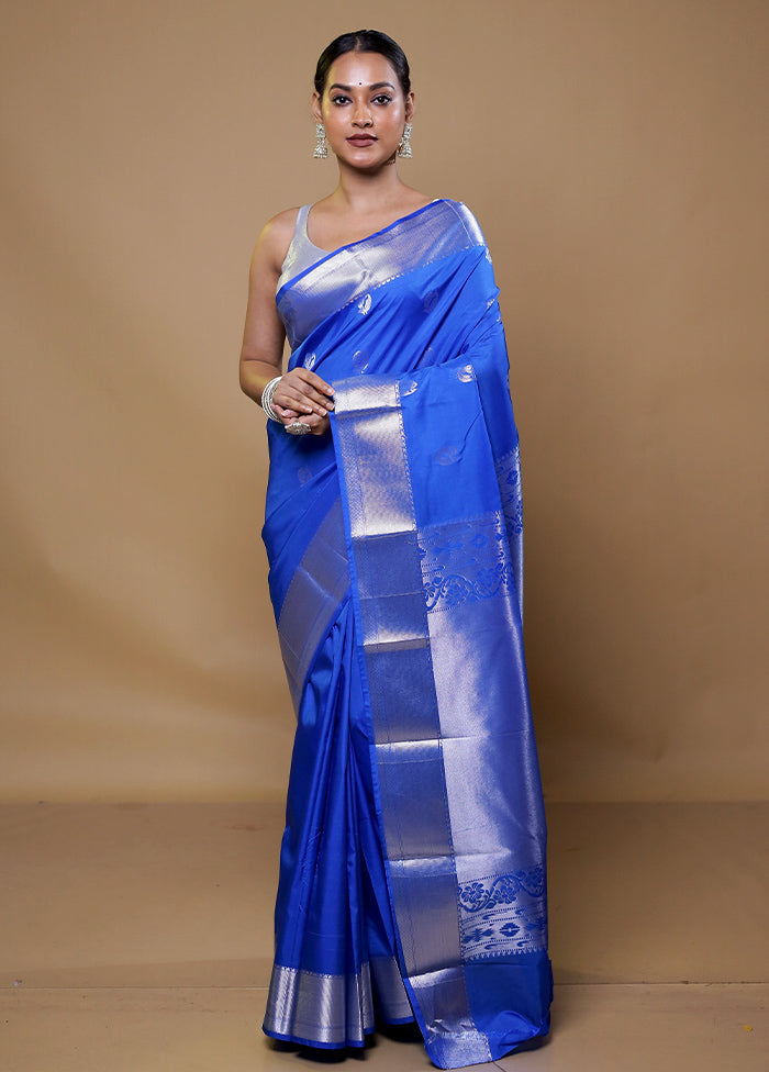 Blue Kanjivaram Silk Saree With Blouse Piece