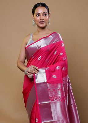 Pink Kanjivaram Silk Saree With Blouse Piece