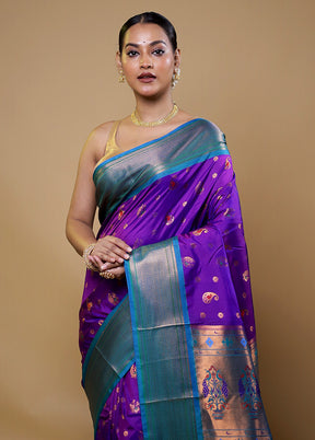 Purple Kanjivaram Silk Saree With Blouse Piece