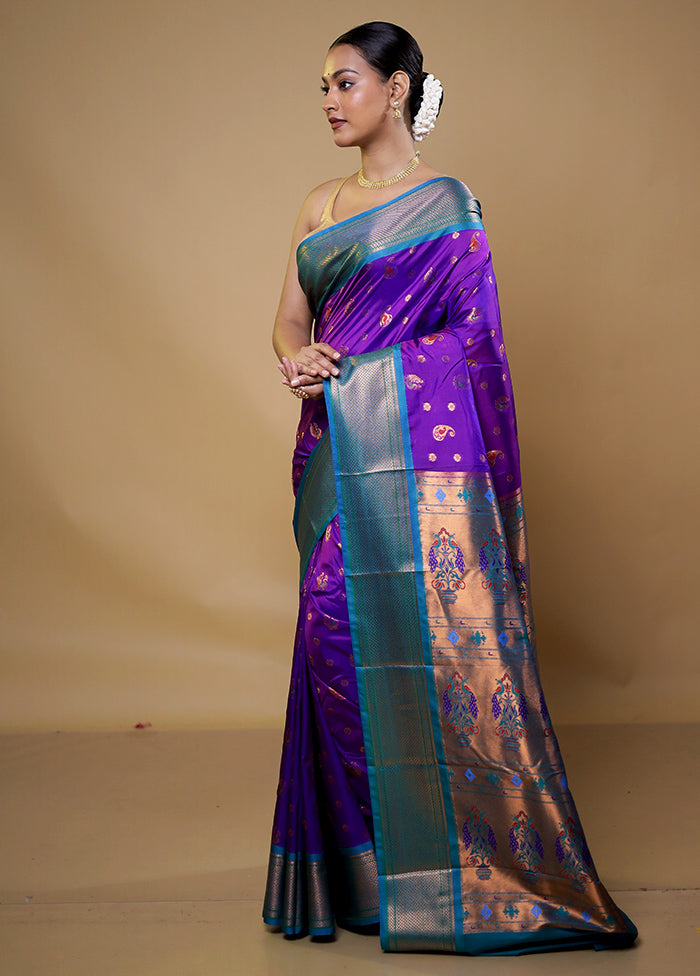 Purple Kanjivaram Silk Saree With Blouse Piece