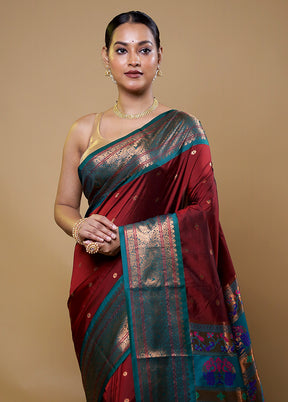 Maroon Kanjivaram Silk Saree With Blouse Piece