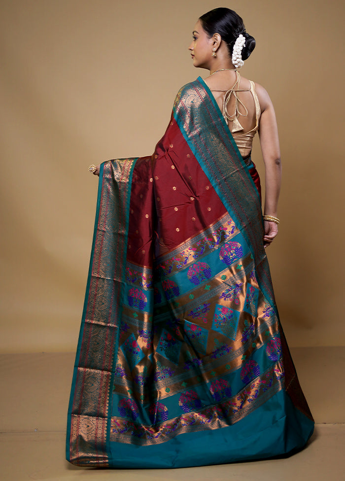 Maroon Kanjivaram Silk Saree With Blouse Piece