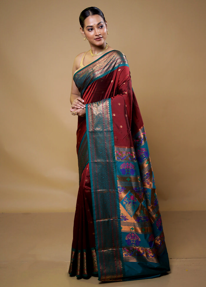 Maroon Kanjivaram Silk Saree With Blouse Piece