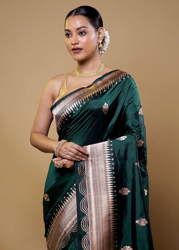 Green Handloom Katan Pure Silk Saree With Blouse Piece