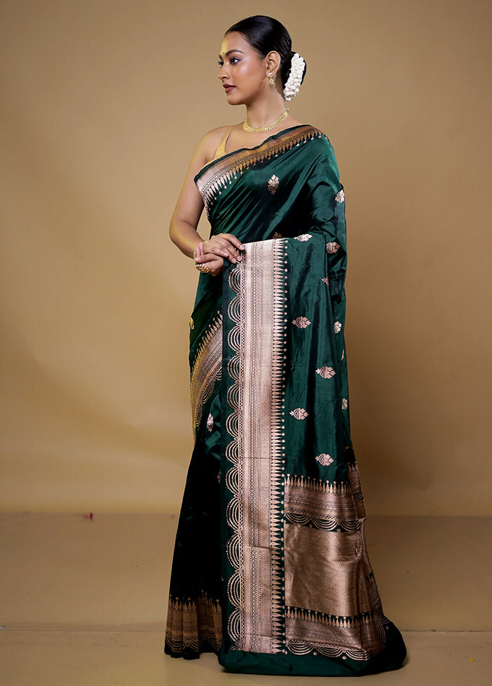 Green Handloom Katan Pure Silk Saree With Blouse Piece