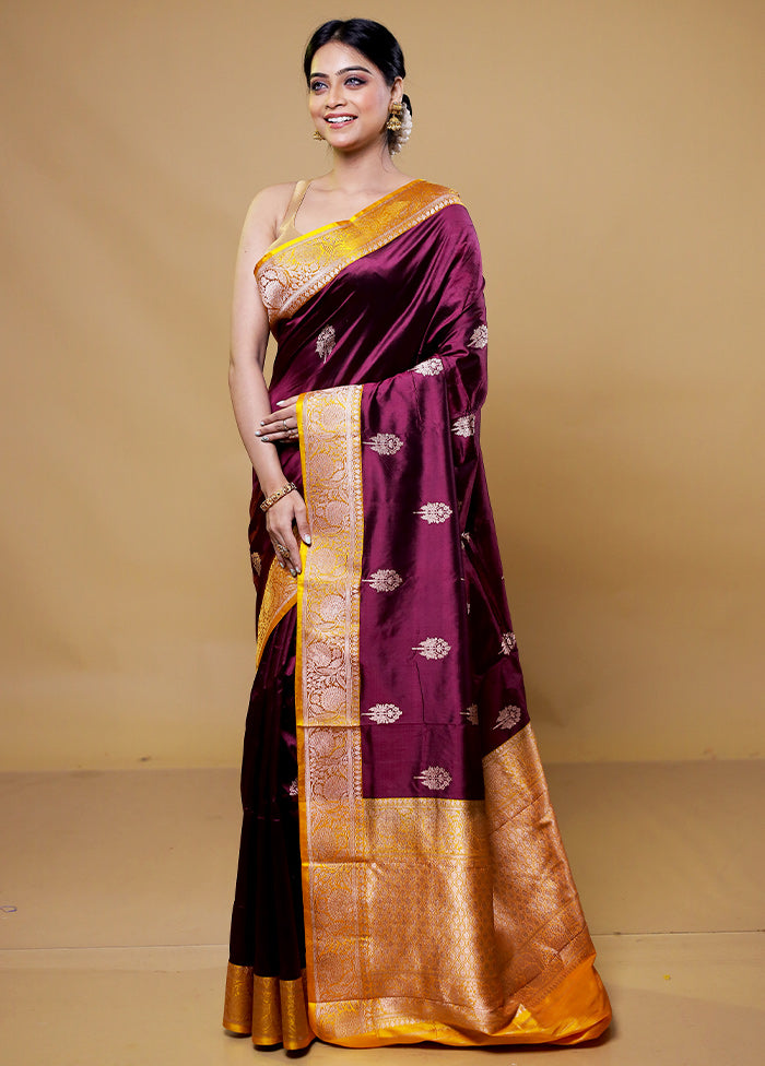 Purple Handloom Katan Pure Silk Saree With Blouse Piece