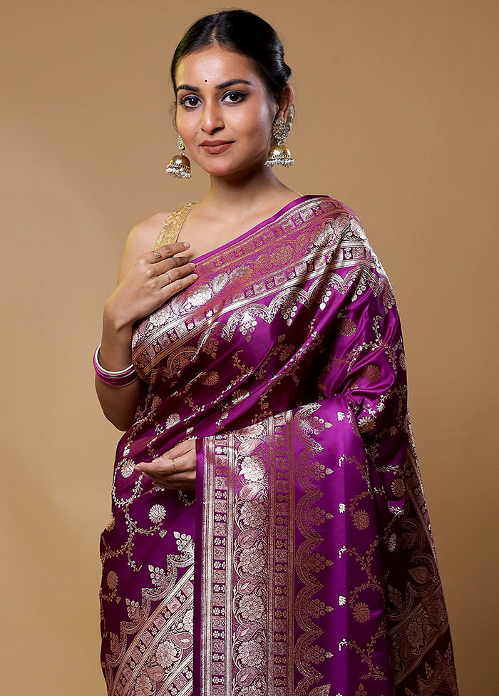 Purple Banarasi Silk Saree With Blouse Piece