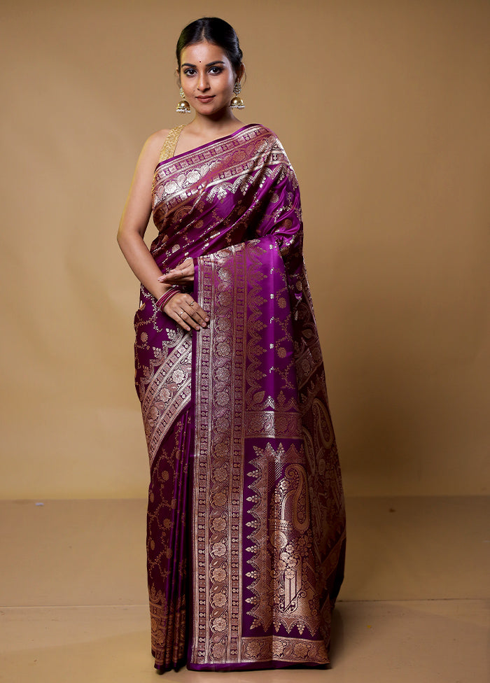 Purple Banarasi Silk Saree With Blouse Piece