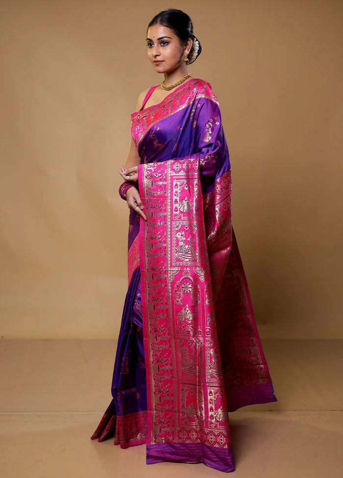 Purple Baluchari Silk Saree With Blouse Piece