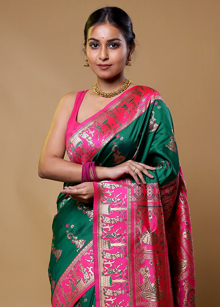 Green Baluchari Silk Saree With Blouse Piece