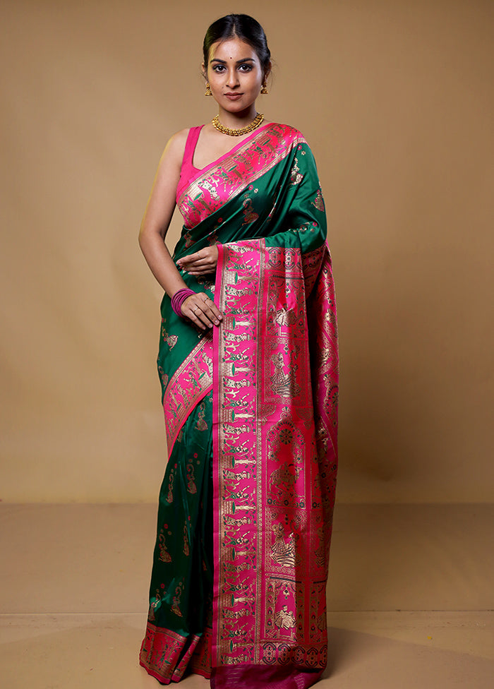 Green Baluchari Silk Saree With Blouse Piece