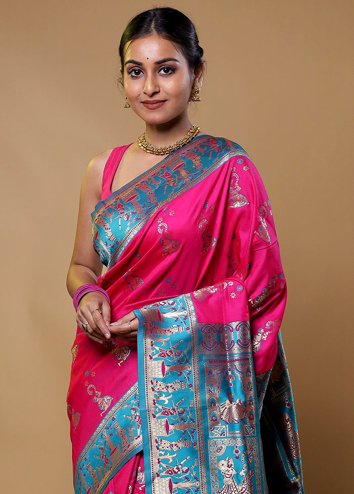 Pink Baluchari Silk Saree With Blouse Piece