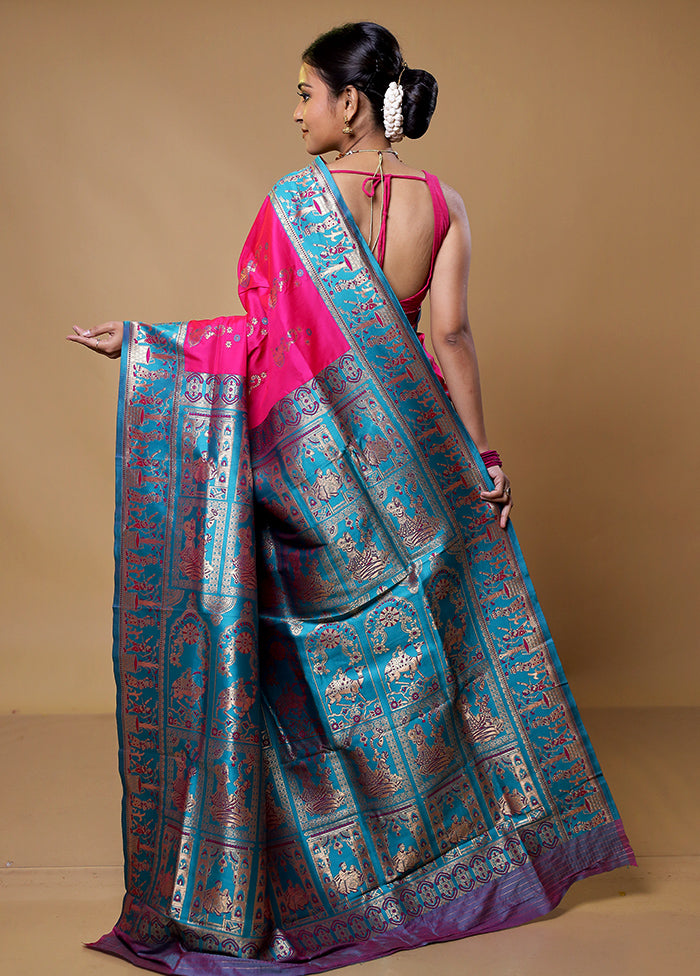 Pink Baluchari Silk Saree With Blouse Piece