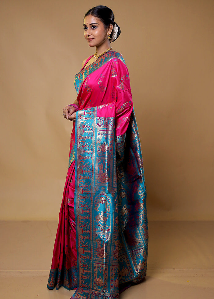 Pink Baluchari Silk Saree With Blouse Piece