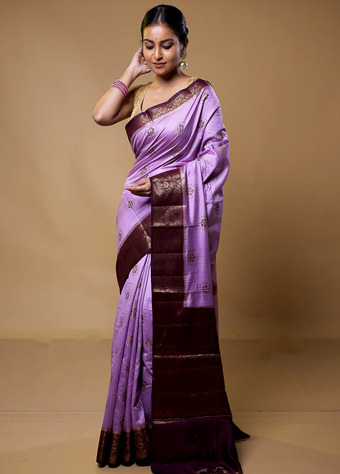 Purple Handloom Dupion Pure Silk Saree With Blouse Piece