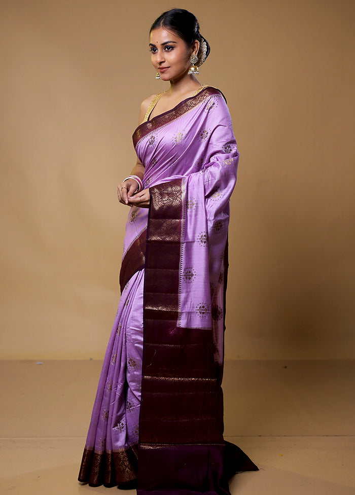 Purple Handloom Dupion Pure Silk Saree With Blouse Piece