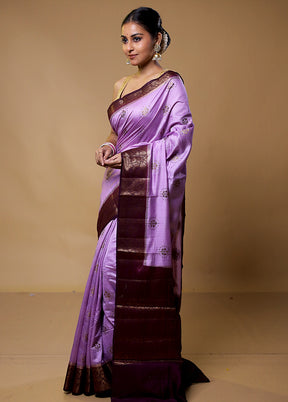 Purple Handloom Dupion Pure Silk Saree With Blouse Piece