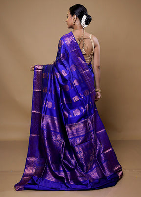 Blue Handloom Baluchari Pure Silk Saree With Blouse Piece