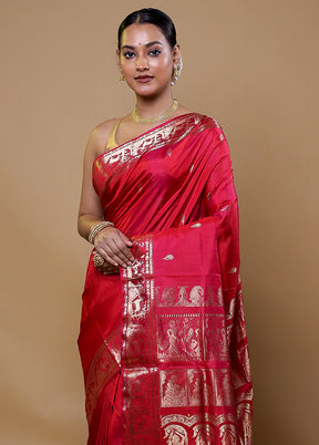 Maroon Handloom Baluchari Pure Silk Saree With Blouse Piece