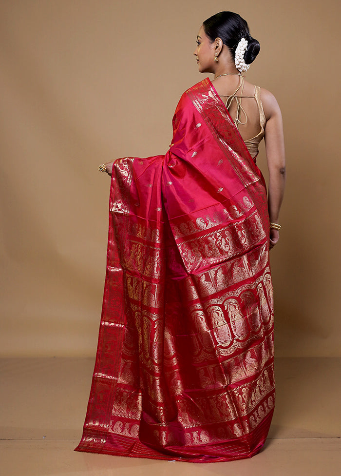 Maroon Handloom Baluchari Pure Silk Saree With Blouse Piece