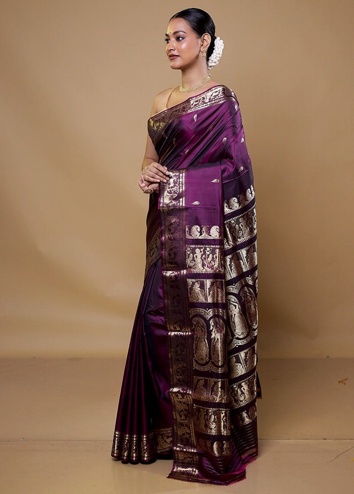 Maroon Handloom Baluchari Pure Silk Saree With Blouse Piece