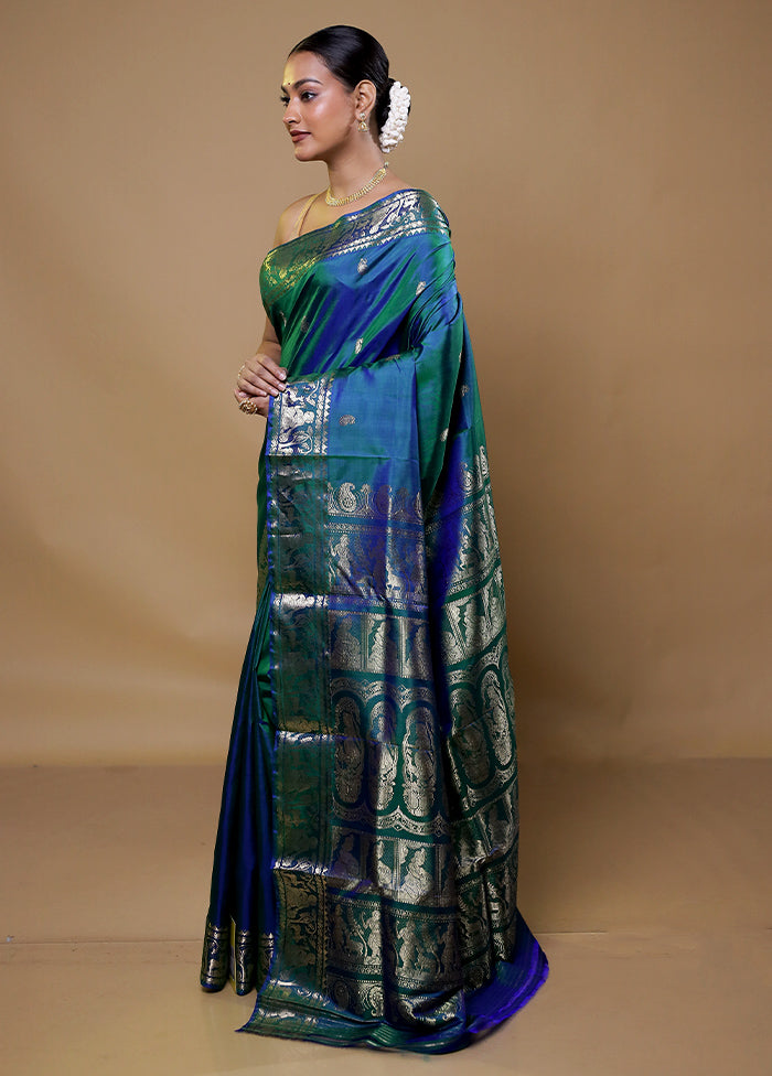 Green Handloom Baluchari Pure Silk Saree With Blouse Piece