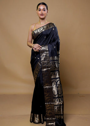 Black Handloom Baluchari Pure Silk Saree With Blouse Piece