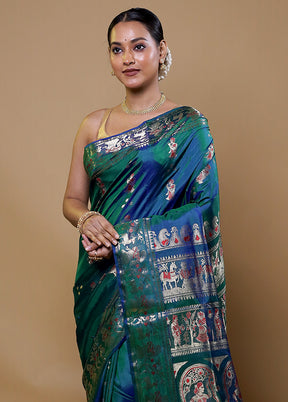 Green Handloom Baluchari Pure Silk Saree With Blouse Piece