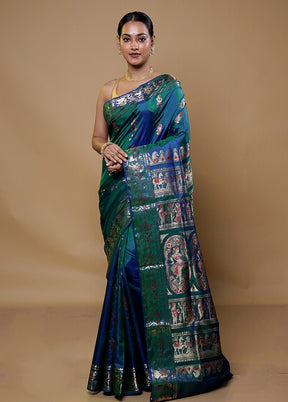 Green Handloom Baluchari Pure Silk Saree With Blouse Piece