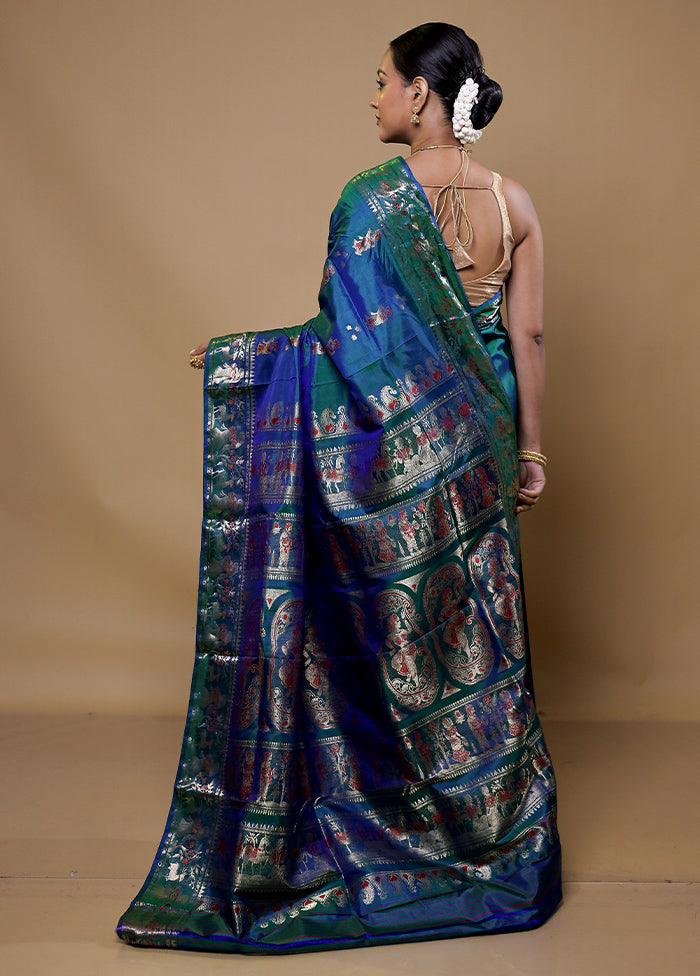 Green Handloom Baluchari Pure Silk Saree With Blouse Piece