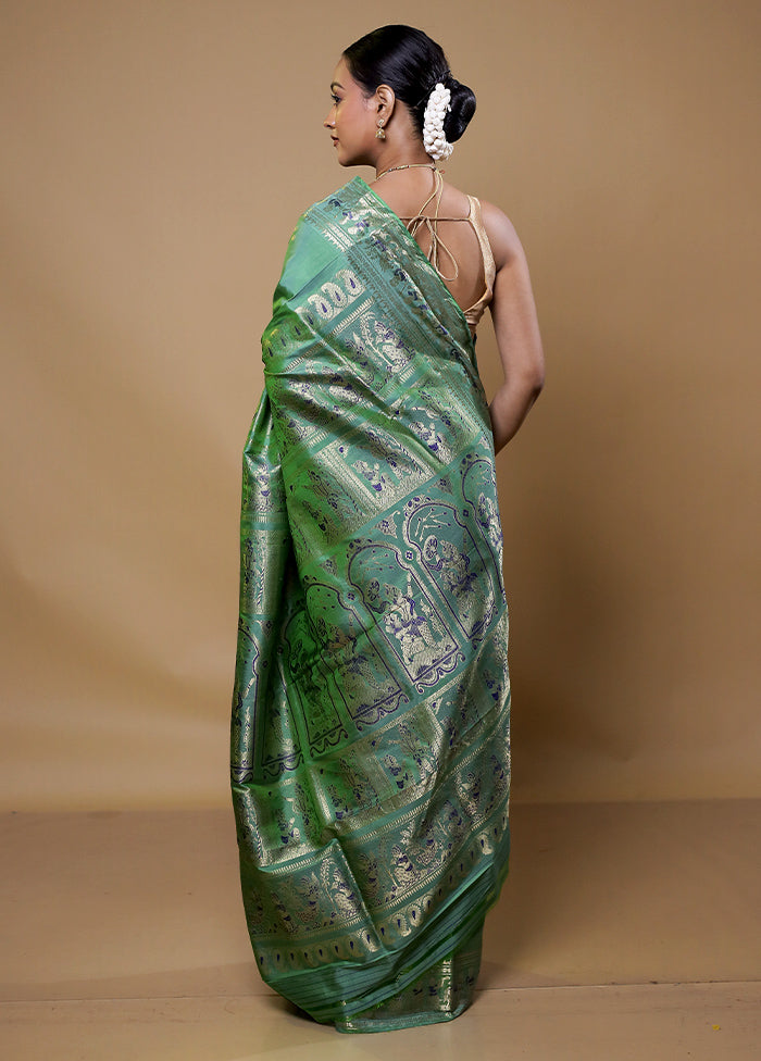 Green Handloom Baluchari Pure Silk Saree With Blouse Piece