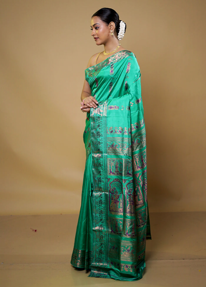 Green Handloom Baluchari Pure Silk Saree With Blouse Piece