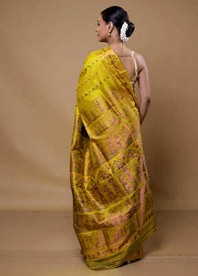 Green Handloom Baluchari Pure Silk Saree With Blouse Piece