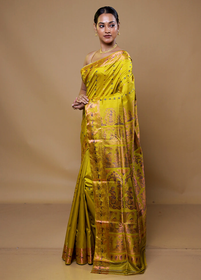 Green Handloom Baluchari Pure Silk Saree With Blouse Piece