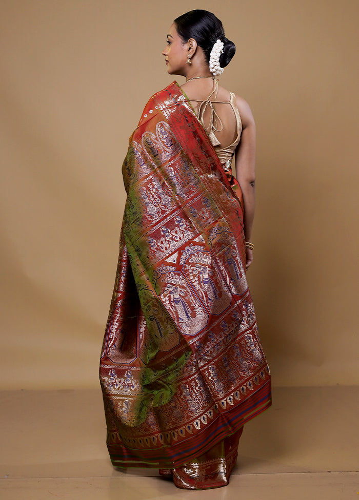 Blue Handloom Baluchari Pure Silk Saree With Blouse Piece