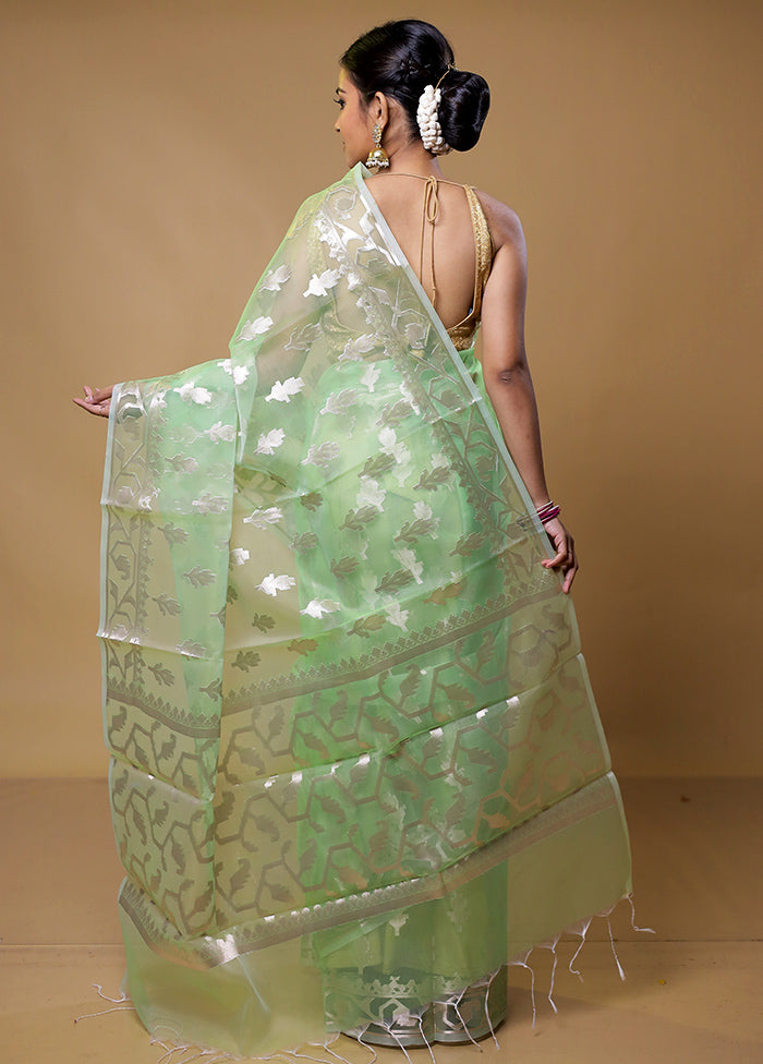 Green Organza Saree With Blouse Piece