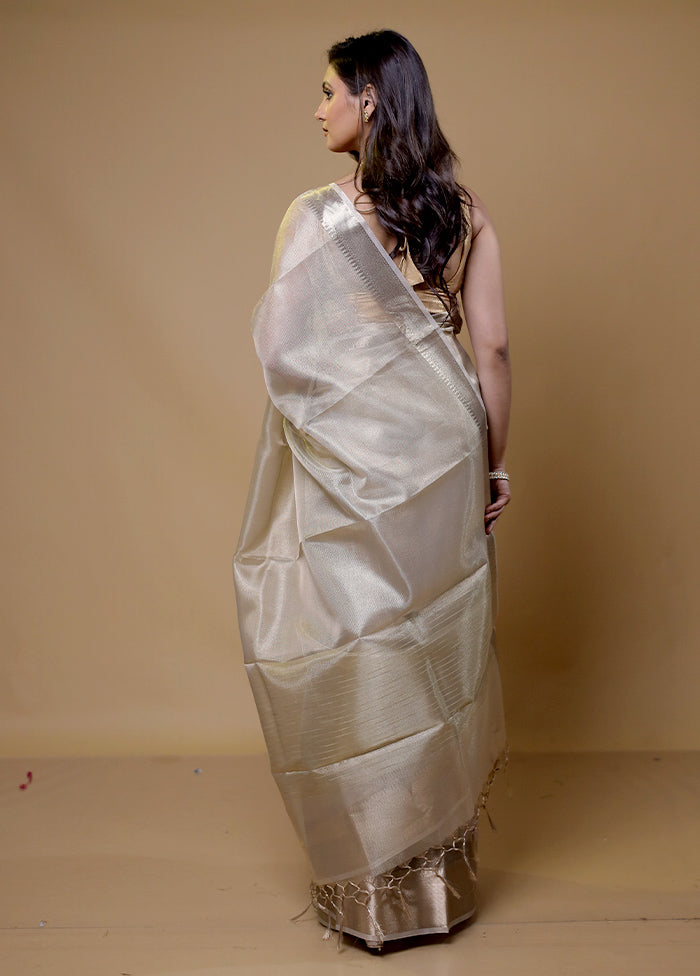 Cream Tissue Silk Saree With Blouse Piece