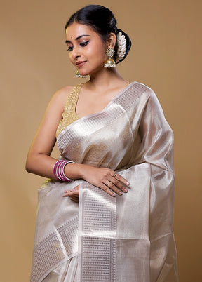 Grey Tissue Silk Saree With Blouse Piece