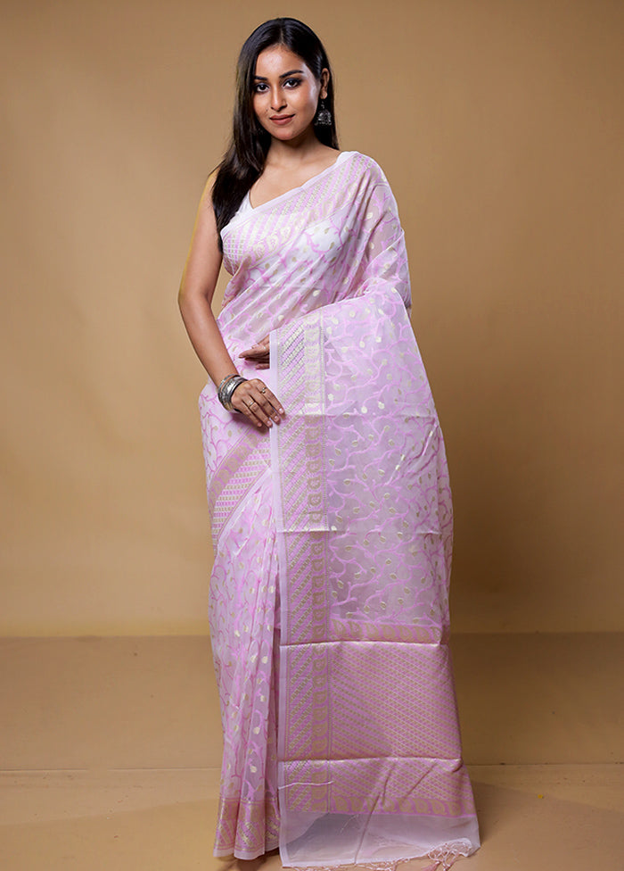 Pink Organza Saree With Blouse Piece